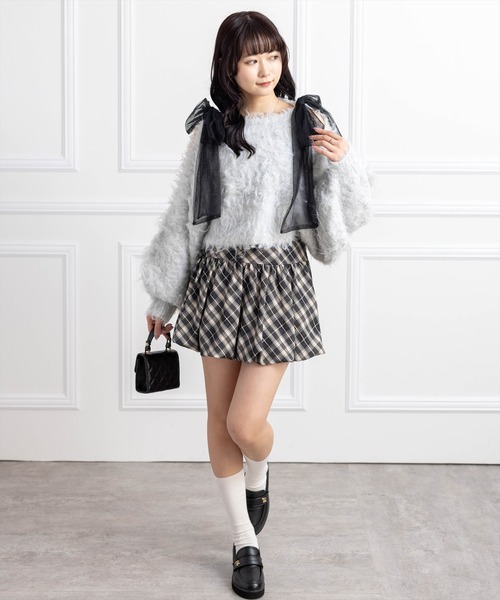 clear（クリア）の「肩チュールリボンニットトップス[着回し力抜群 ガーリー]（ニット/セーター・レディース・グレー/オフホワイト/ピンク・F）」の12枚目の写真