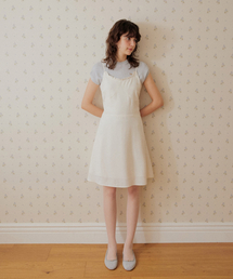 Jacquard rope belt frill neck mini dress - ivory