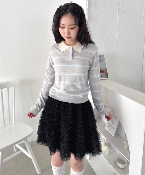 Loueme（ルエム）の「ボーダーポロトップス（Tシャツ/カットソー・レディース・ホワイト/ネイビー/グレー/ピンク・FREE）」の7枚目の写真