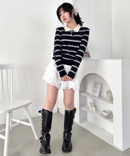 Loueme（ルエム）の「ボーダーポロトップス（Tシャツ/カットソー・レディース・ホワイト/ネイビー/グレー/ピンク・FREE）」の17枚目の写真