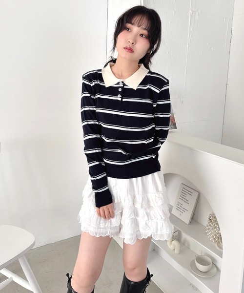 Loueme（ルエム）の「ボーダーポロトップス（Tシャツ/カットソー・レディース・ホワイト/ネイビー/グレー/ピンク・FREE）」の15枚目の写真