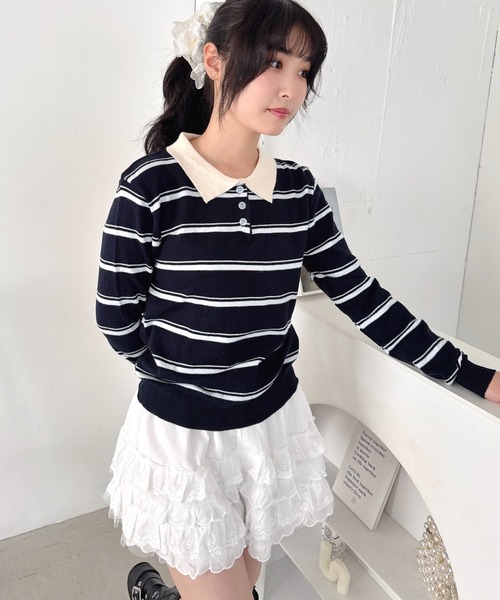 Loueme（ルエム）の「ボーダーポロトップス（Tシャツ/カットソー・レディース・ホワイト/ネイビー/グレー/ピンク・FREE）」の14枚目の写真