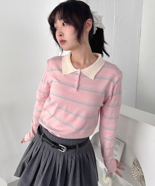 Loueme（ルエム）の「ボーダーポロトップス（Tシャツ/カットソー・レディース・ホワイト/ネイビー/グレー/ピンク・FREE）」の18枚目の写真