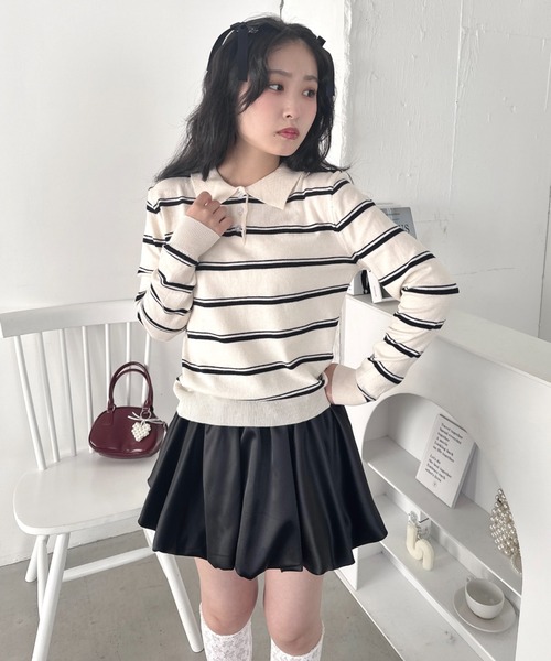 Loueme（ルエム）の「ボーダーポロトップス（Tシャツ/カットソー・レディース・ホワイト/ネイビー/グレー/ピンク・FREE）」の10枚目の写真
