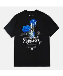CORALIAN（コラリアン）の「ランオフブルーローズメッシュ綿半袖Tシャツブラック（Tシャツ/カットソー）」