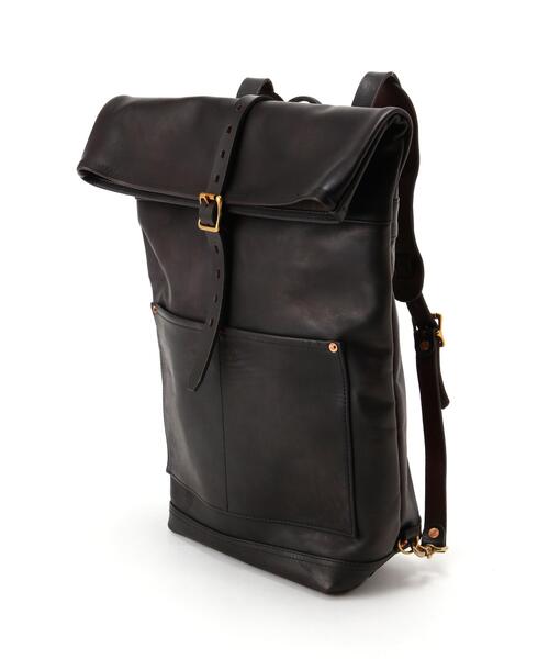 Schott(ショット)の「VASCO/ヴァスコ/LEATHER ROLLTOP RUCKSACK/レザー ロールトップ ラックサック(バックパック/リュック・メンズ・ブラック・F)」の2枚目の写真