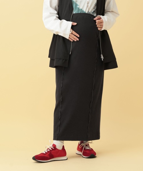 LEPSIM（レプシィム）の「【産前・産後対応】マタニティ／配色メローカットスカート　634395（マタニティウェア/グッズ・レディース・チャコールグレー/イエロー/ブラック・FREE）」の2枚目の写真