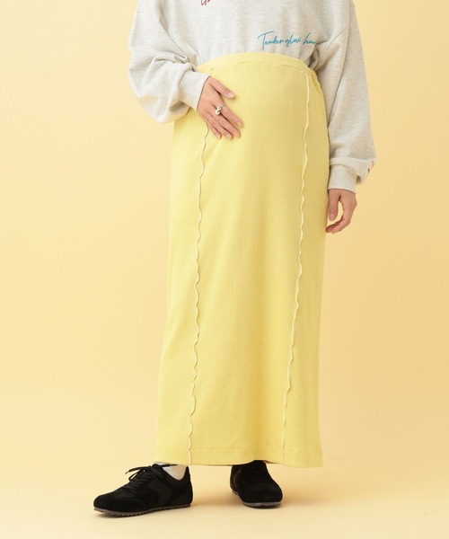 LEPSIM（レプシィム）の「【産前・産後対応】マタニティ／配色メローカットスカート　634395（マタニティウェア/グッズ・レディース・チャコールグレー/イエロー/ブラック・FREE）」の3枚目の写真