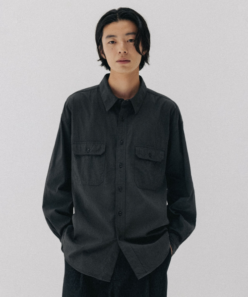 BLANKROOM(ブランクルーム)の「テクスチャーストライプシャツ_オリーブスレート(シャツ/ブラウス・メンズ・その他・4/2/1/3)」の4枚目の写真