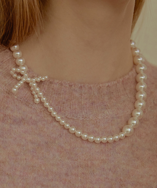 Romantic Pearl Ribbon Necklace NZ2076