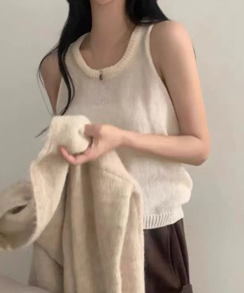STAY MOTION（ステイモーション）の「【WEB限定】アンサンブルニットトップス［韓国ファッション カジュアル］（ニット/セーター・レディース・アイボリー/グレー・F）」の5枚目の写真