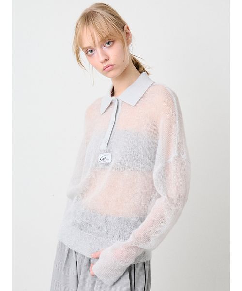 SORIN（ソリン　）の「Sheer Mohair Damage Polo/シアーモヘア ダメージポロシャツ（ポロシャツ・レディース・ライトピンク/ダークグレー/ミント・38）」の5枚目の写真
