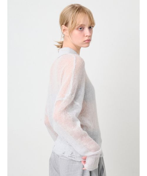 SORIN（ソリン　）の「Sheer Mohair Damage Polo/シアーモヘア ダメージポロシャツ（ポロシャツ・レディース・ライトピンク/ダークグレー/ミント・38）」の6枚目の写真