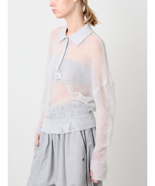 SORIN（ソリン　）の「Sheer Mohair Damage Polo/シアーモヘア ダメージポロシャツ（ポロシャツ・レディース・ライトピンク/ダークグレー/ミント・38）」の12枚目の写真