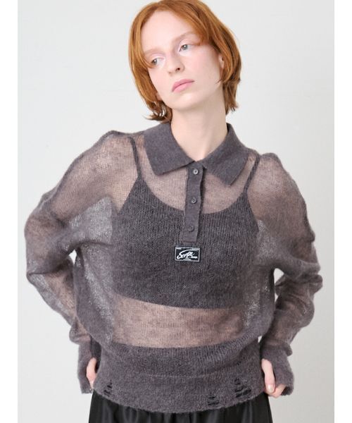 SORIN（ソリン　）の「Sheer Mohair Damage Polo/シアーモヘア ダメージポロシャツ（ポロシャツ・レディース・ライトピンク/ダークグレー/ミント・38）」の19枚目の写真