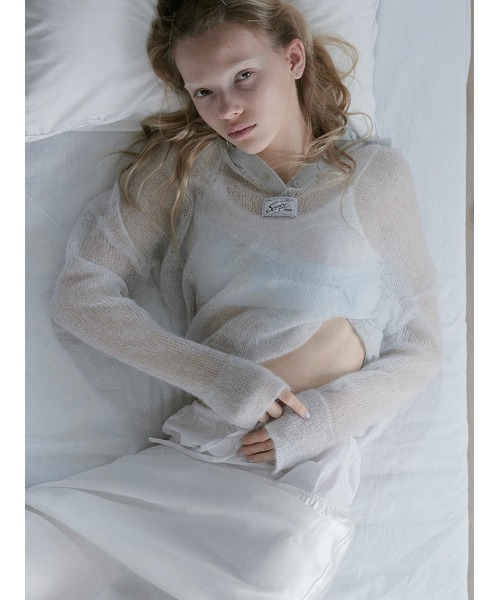 SORIN（ソリン　）の「Sheer Mohair Damage Polo/シアーモヘア ダメージポロシャツ（ポロシャツ・レディース・ライトピンク/ダークグレー/ミント・38）」の2枚目の写真