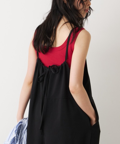 Unitage（ユニテージ）の「リネンタッチサロペット（サロペット/オーバーオール・レディース・ブラック/チャコールグレー・FREE）」の4枚目の写真