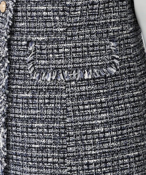 STRAWBERRY-FIELDS（ストロベリーフィールズ）の「ナチュラルファンシー_ツイードジレ（ノーカラージャケット・レディース・ベージュ/ネイビー系・2）」の8枚目の写真