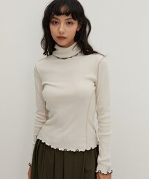 コントラストインターロックタートルネックTシャツベージュ