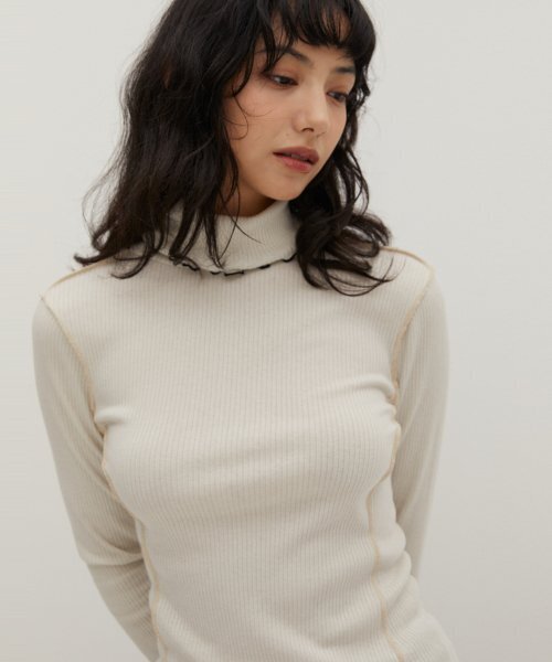 RAVEROUS(レイバーロス)の「コントラストインターロックタートルネックTシャツベージュ(Tシャツ/カットソー・レディース・その他・1)」の3枚目の写真