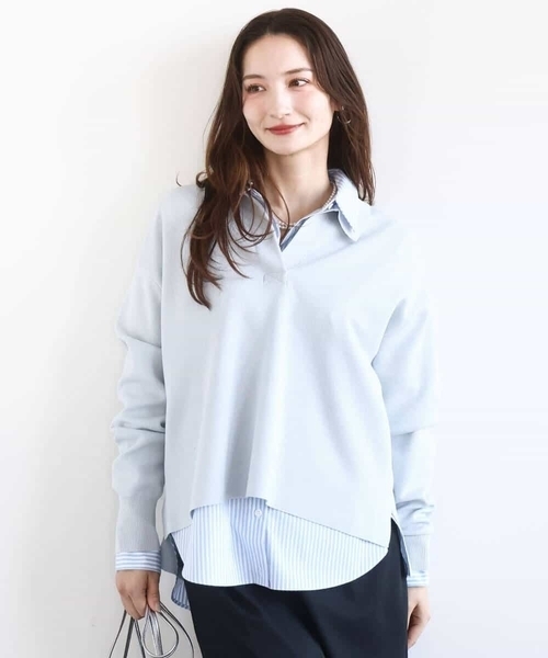 MK MICHEL KLEIN(エムケーミッシェルクラン)の「衿付きラガーニット/洗える(ニット/セーター・レディース・ライトブルー/ネイビー・38)」の7枚目の写真