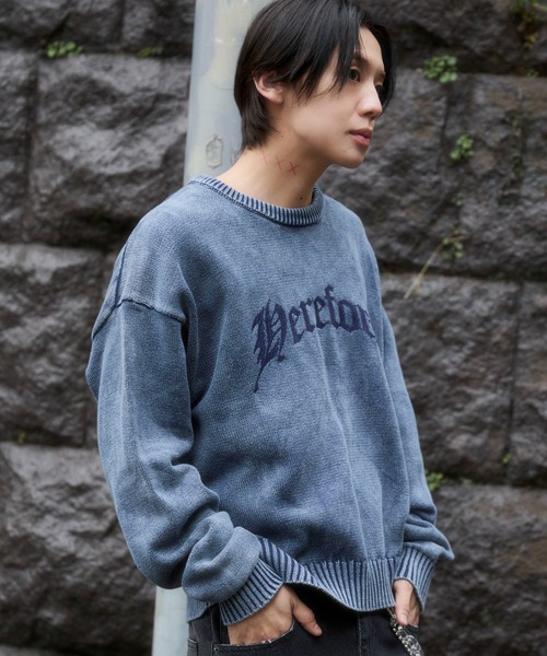 WEGO（ウィゴー）の「WEGO/【26年春夏新作】ブリーチニットグラフィックプルオーバー（ニット/セーター・メンズ・ピンク/ブラウン/ネイビー/ブラック系その他・LARGE/MEDIUM）」の6枚目の写真