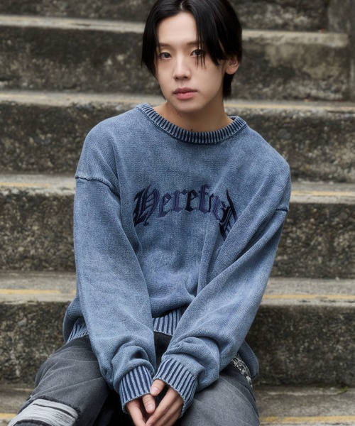 WEGO（ウィゴー）の「WEGO/【26年春夏新作】ブリーチニットグラフィックプルオーバー（ニット/セーター・メンズ・ピンク/ブラウン/ネイビー/ブラック系その他・LARGE/MEDIUM）」の8枚目の写真