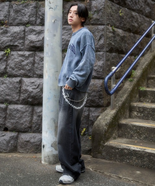 WEGO（ウィゴー）の「WEGO/【26年春夏新作】ブリーチニットグラフィックプルオーバー（ニット/セーター・メンズ・ピンク/ブラウン/ネイビー/ブラック系その他・LARGE/MEDIUM）」の9枚目の写真