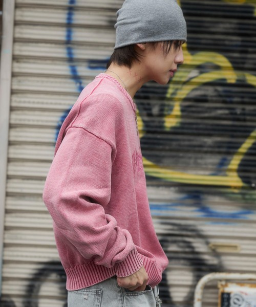 WEGO（ウィゴー）の「WEGO/【26年春夏新作】ブリーチニットグラフィックプルオーバー（ニット/セーター・メンズ・ピンク/ブラウン/ネイビー/ブラック系その他・LARGE/MEDIUM）」の11枚目の写真