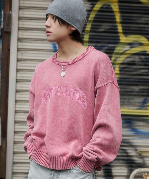 WEGO（ウィゴー）の「WEGO/【26年春夏新作】ブリーチニットグラフィックプルオーバー（ニット/セーター・メンズ・ピンク/ブラウン/ネイビー/ブラック系その他・LARGE/MEDIUM）」の12枚目の写真