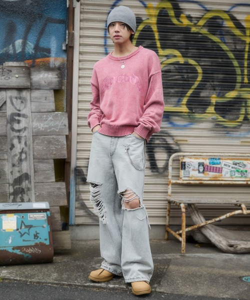 WEGO（ウィゴー）の「WEGO/【26年春夏新作】ブリーチニットグラフィックプルオーバー（ニット/セーター・メンズ・ピンク/ブラウン/ネイビー/ブラック系その他・LARGE/MEDIUM）」の13枚目の写真