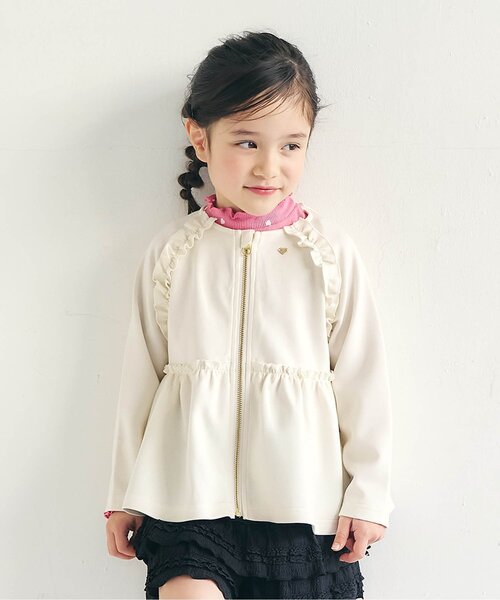 apres les cours(アプレレクール)の「カットソーペプラムフリルジャケット_ジュニア対応(カーディガン/ボレロ・キッズ・アイボリー/ブラック・80/90/100/110/120/130/140)」の1枚目の写真