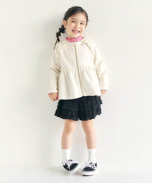apres les cours(アプレレクール)の「カットソーペプラムフリルジャケット_ジュニア対応(カーディガン/ボレロ・キッズ・アイボリー/ブラック・80/90/100/110/120/130/140)」の3枚目の写真