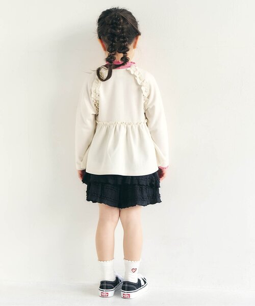 apres les cours(アプレレクール)の「カットソーペプラムフリルジャケット_ジュニア対応(カーディガン/ボレロ・キッズ・アイボリー/ブラック・80/90/100/110/120/130/140)」の5枚目の写真