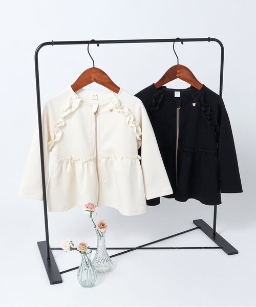 apres les cours(アプレレクール)の「カットソーペプラムフリルジャケット_ジュニア対応(カーディガン/ボレロ・キッズ・アイボリー/ブラック・80/90/100/110/120/130/140)」の7枚目の写真