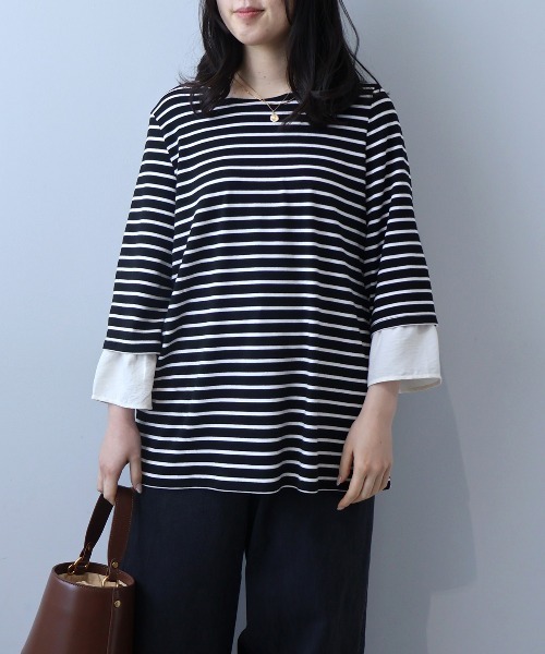 leswel(レスウェル)の「【L~5L 大きいサイズ】キャンディースリーブボーダープルオーバー(Tシャツ/カットソー・レディース・オフホワイト/ブルー/ブラック・L/LL/3L/4L/5L)」の17枚目の写真