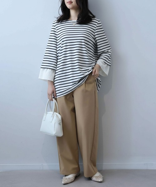 leswel(レスウェル)の「【L~5L 大きいサイズ】キャンディースリーブボーダープルオーバー(Tシャツ/カットソー・レディース・オフホワイト/ブルー/ブラック・L/LL/3L/4L/5L)」の5枚目の写真