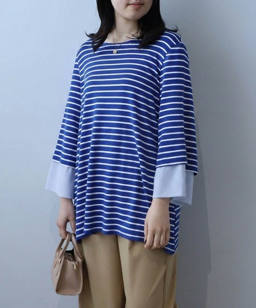 leswel(レスウェル)の「【L~5L 大きいサイズ】キャンディースリーブボーダープルオーバー(Tシャツ/カットソー・レディース・オフホワイト/ブルー/ブラック・L/LL/3L/4L/5L)」の9枚目の写真