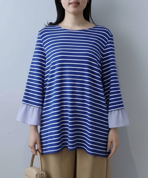 leswel(レスウェル)の「【L~5L 大きいサイズ】キャンディースリーブボーダープルオーバー(Tシャツ/カットソー・レディース・オフホワイト/ブルー/ブラック・L/LL/3L/4L/5L)」の11枚目の写真