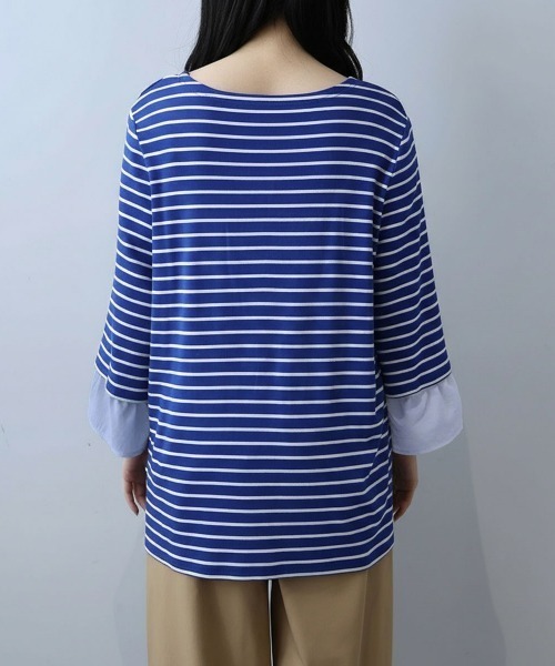 leswel(レスウェル)の「【L~5L 大きいサイズ】キャンディースリーブボーダープルオーバー(Tシャツ/カットソー・レディース・オフホワイト/ブルー/ブラック・L/LL/3L/4L/5L)」の13枚目の写真