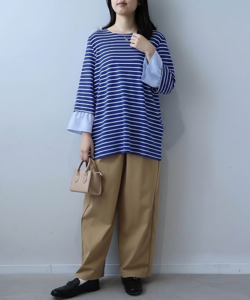 leswel(レスウェル)の「【L~5L 大きいサイズ】キャンディースリーブボーダープルオーバー(Tシャツ/カットソー・レディース・オフホワイト/ブルー/ブラック・L/LL/3L/4L/5L)」の8枚目の写真
