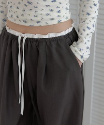 UNE MANSION | 【2026SS新作アイテム】バイカラーウエストレースストリングゴムレイヤードワイドスラックス(スラックス)