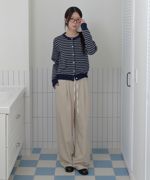 UNE MANSION（ユヌマンション）の「【2026SS新作アイテム】バイカラーウエストレースストリングゴムレイヤードワイドスラックス（スラックス・レディース・チャコール/ベージュ/ブラック・FREE）」の18枚目の写真