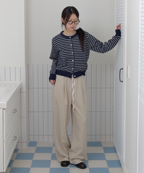 UNE MANSION（ユヌマンション）の「【2026SS新作アイテム】バイカラーウエストレースストリングゴムレイヤードワイドスラックス（スラックス・レディース・チャコール/ベージュ/ブラック・FREE）」の22枚目の写真