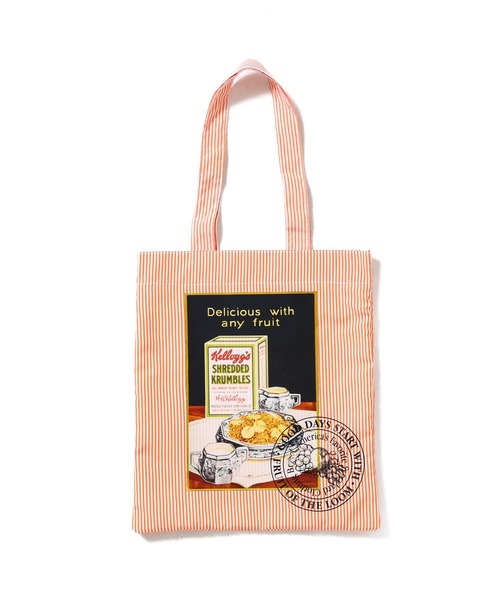 FRUIT OF THE LOOM(フルーツオブザルーム)の「【FRUIT OF THE LOOM】VINTAGE Kellogg’s Package print stripe tote(トートバッグ・メンズ・グリーン/オレンジ/ブルー/サックスブルー/レッド・FREE)」の1枚目の写真
