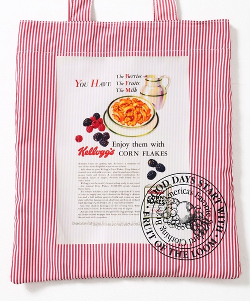 FRUIT OF THE LOOM(フルーツオブザルーム)の「【FRUIT OF THE LOOM】VINTAGE Kellogg’s Package print stripe tote(トートバッグ・メンズ・グリーン/オレンジ/ブルー/サックスブルー/レッド・FREE)」の10枚目の写真