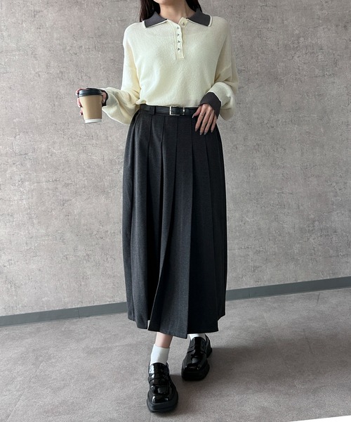 Maison Calme(メゾンカルム)の「【26年春夏新作】配色デザインフェイクレイヤードシアーポロ襟ニットトップス(ニット/セーター・レディース・チャコール/ブラック/ホワイト・F)」の22枚目の写真