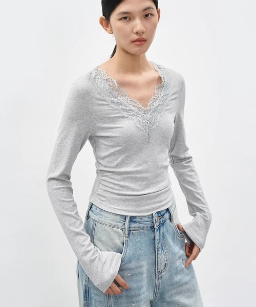 EIGHTHMONTH(エイスマンス)の「レースVネックロングスリーブトップス EM26s021【EIGHTHMONTH】(Tシャツ/カットソー・レディース・ブラック/グレー・S/M)」の10枚目の写真