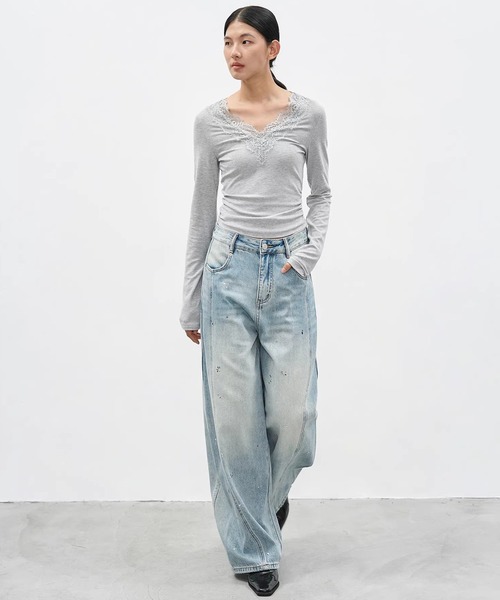 EIGHTHMONTH(エイスマンス)の「レースVネックロングスリーブトップス EM26s021【EIGHTHMONTH】(Tシャツ/カットソー・レディース・ブラック/グレー・S/M)」の21枚目の写真