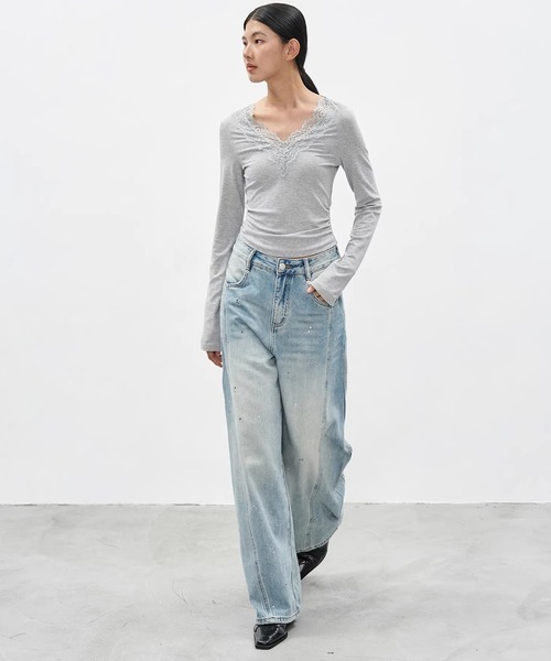 EIGHTHMONTH(エイスマンス)の「レースVネックロングスリーブトップス EM26s021【EIGHTHMONTH】(Tシャツ/カットソー・レディース・ブラック/グレー・S/M)」の22枚目の写真